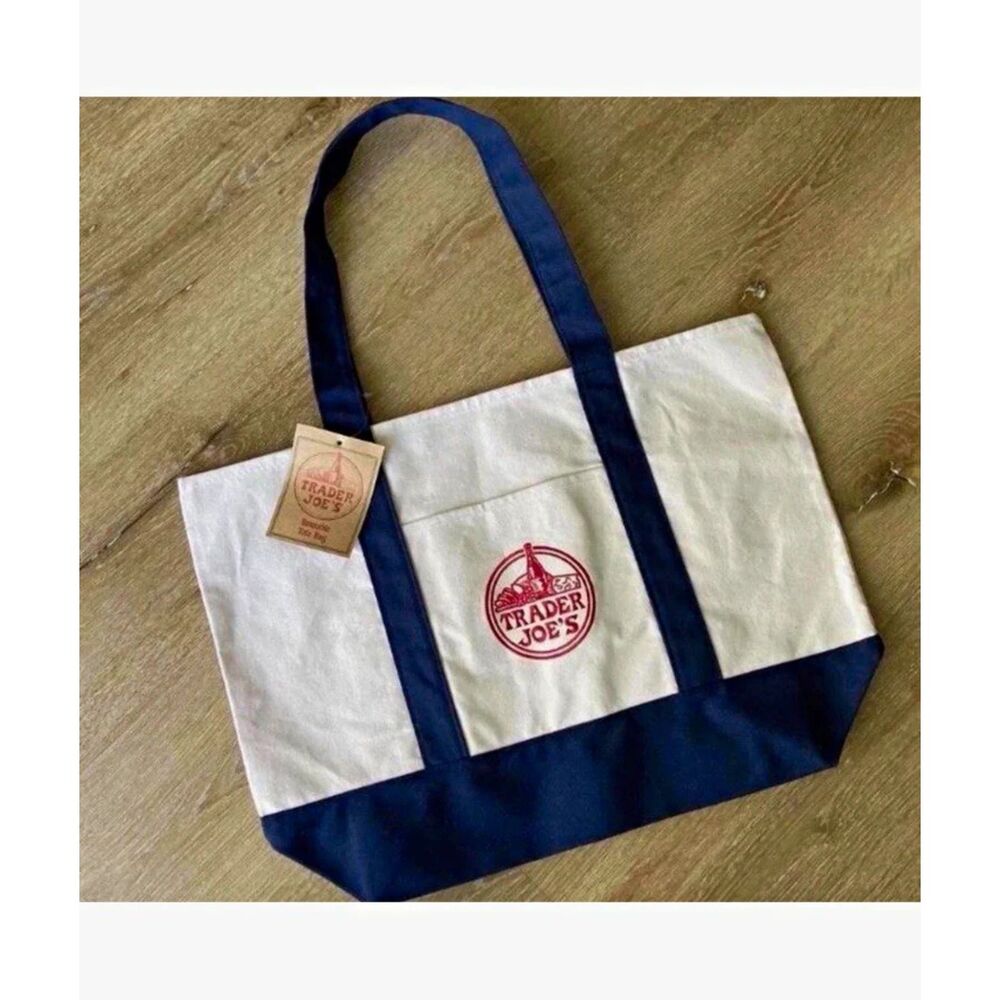 Trader Joe’s Cotton Canvas Bag Tote Reusable Shoppig Basic Style Navy X-Large